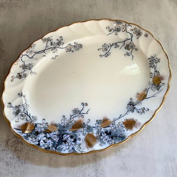 Bishop Powell & Stonier Melissa Blue Floral 14" Oval Serving Platter c.1878-91 - Picture 1 of 9
